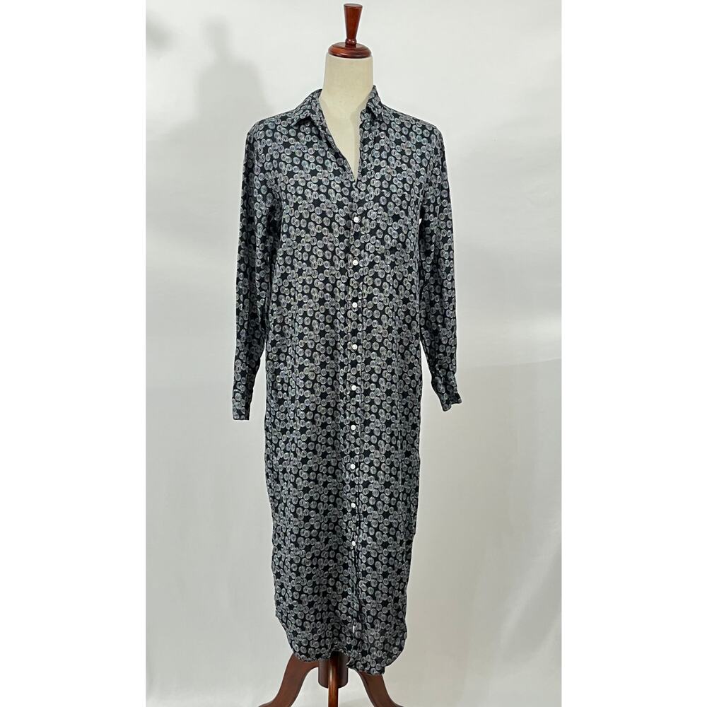 FRANK & EILEEN Sz XS Black White Linen Geometric Print Rory Shirt Dress